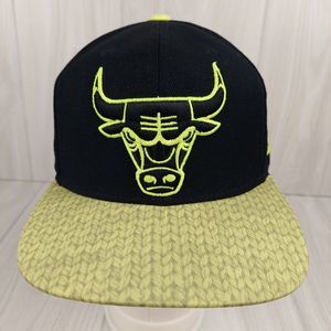 Chicago Bulls Adidas Hat‎ Cap Snap Back Black Neon Yellow Adjustable Geometric